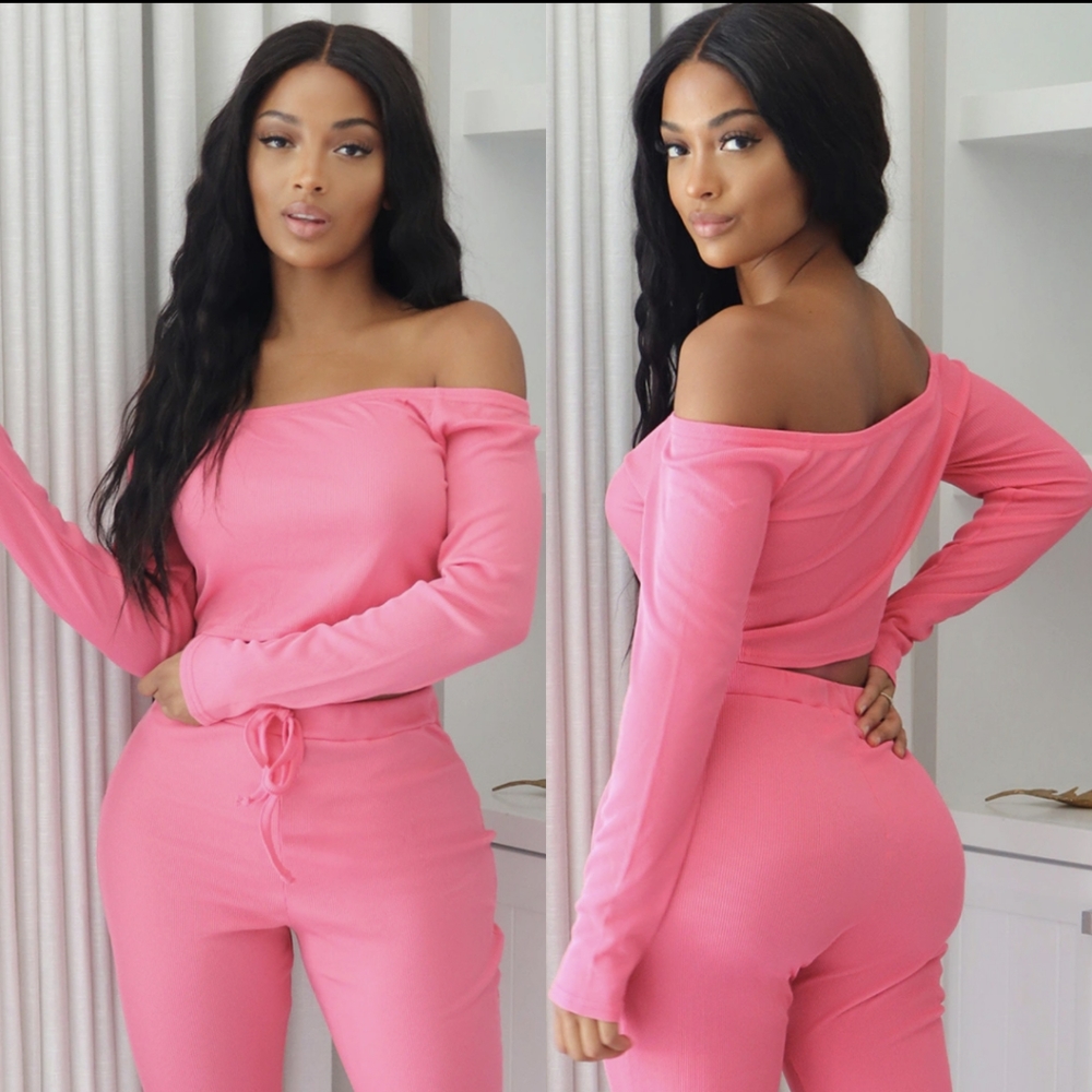 NWT PrettyLittleThing Ribbed Bardot Pink Crop Top 8